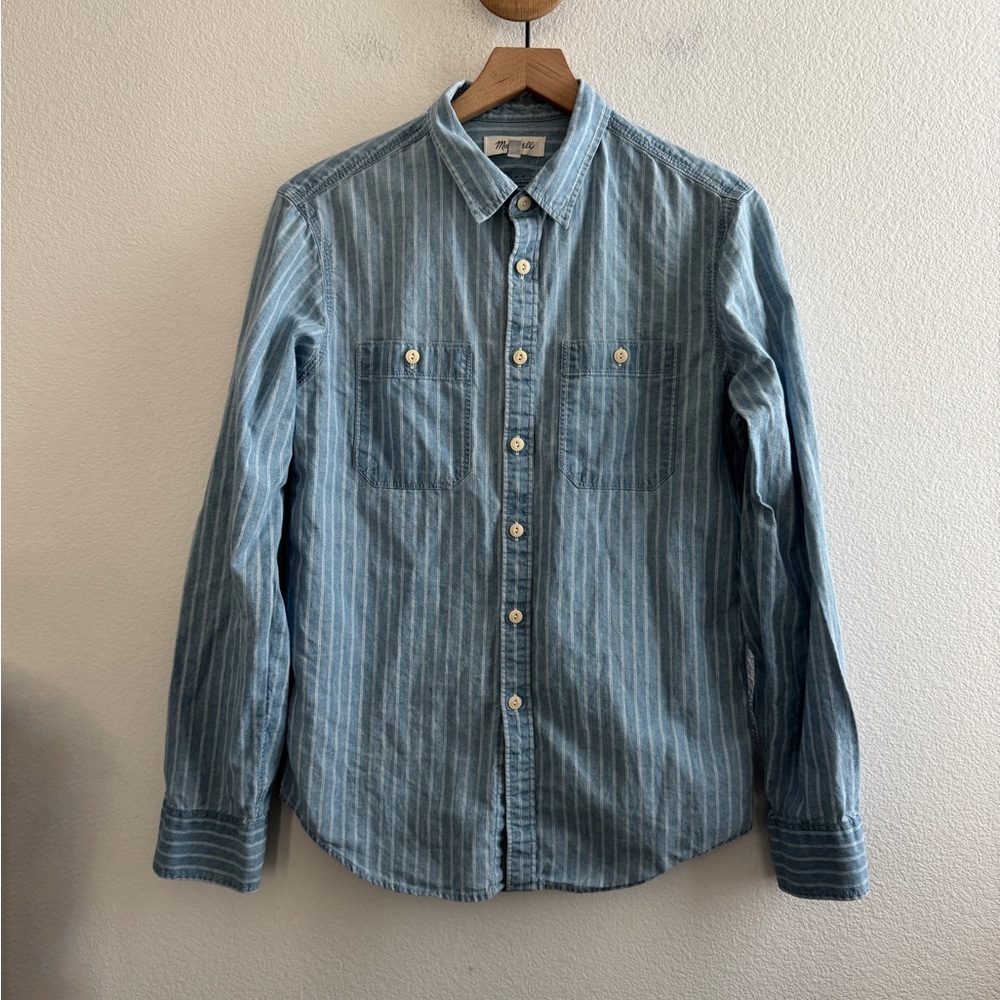 Madewell Mens Long Sleeve Workshirt Button Down Shirt Indigo Stripe